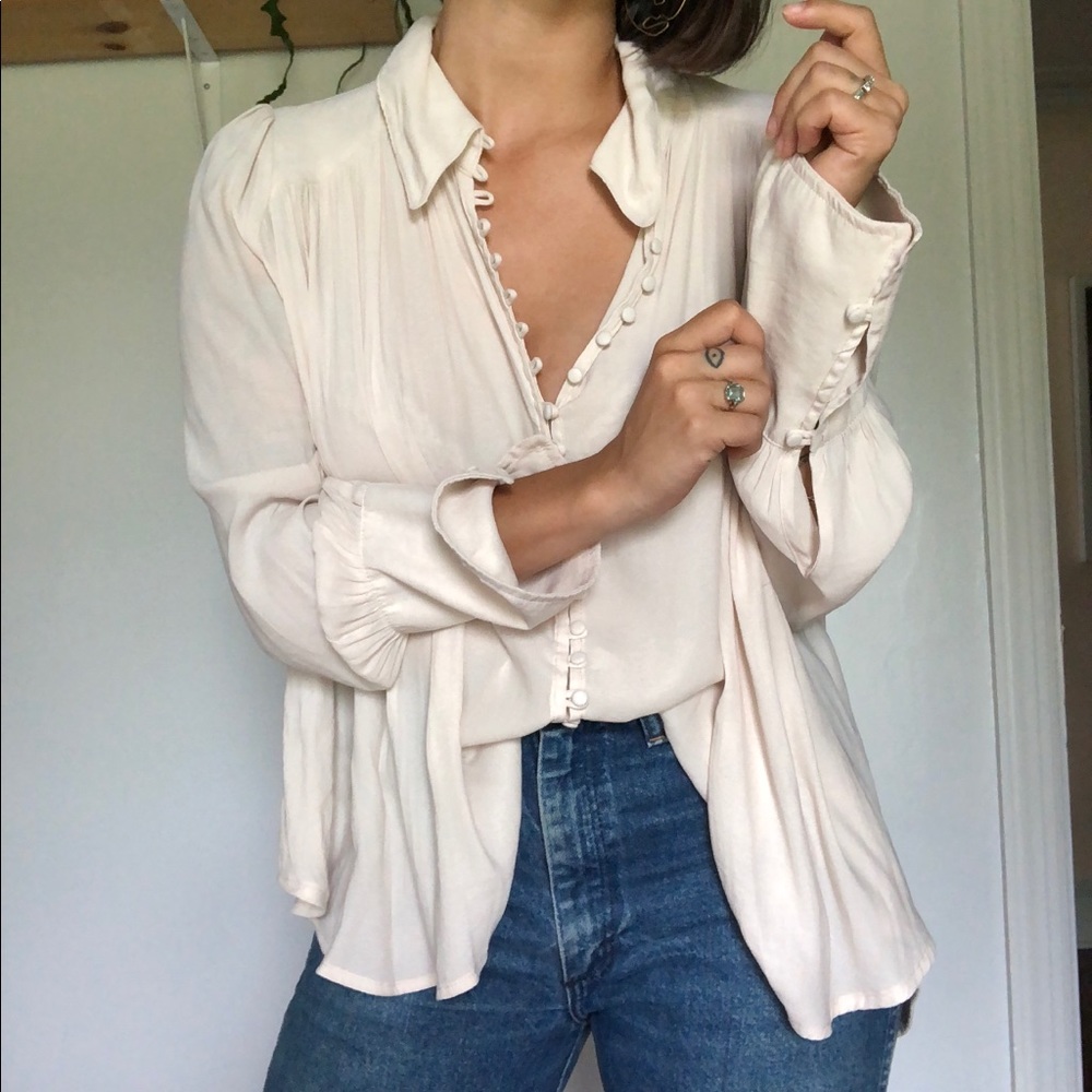 Cream Silky Free People Blouse
